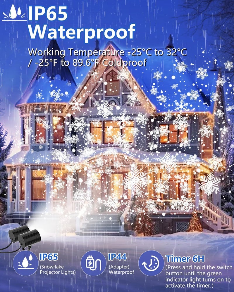 AKSDA Snowflake Christmas Projector Lights Outdoor, 2025 Upgraded Double Head, 360° Rotating, IP65 Waterproof, Timer Function - Holiday, Party, Christmas Decorations & Gifts for Yard, Garden, Indoor - Image 2
